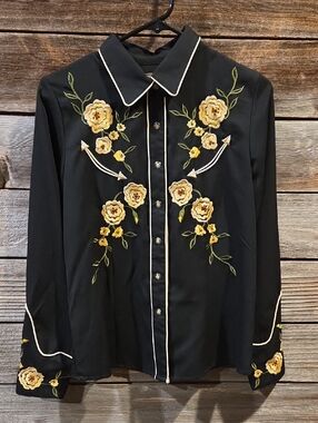 Scully Western Retro Vintage Style Embroidered Cowgirl Shirt Size XS